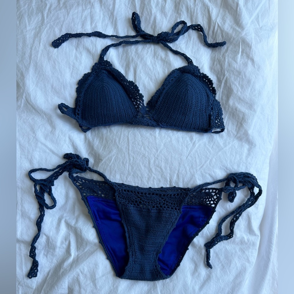 Beauty & the Beach Boho Crochet Knit Bikini Top and Bottom Set